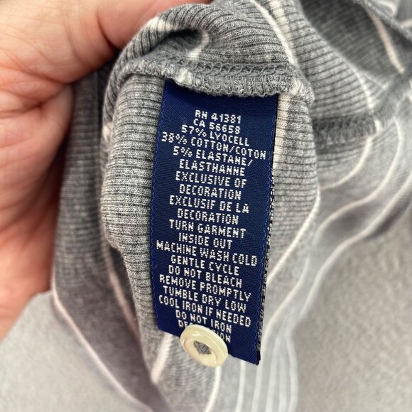 Ralph Lauren Top Womens Small Gray Striped 1/4 Button Long Sleeve Knit Stretch - Picture 6 of 11